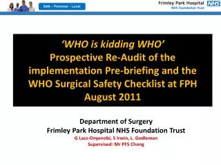 Department of Surgery Frimley Park Hospital NHS Foundation Trust
