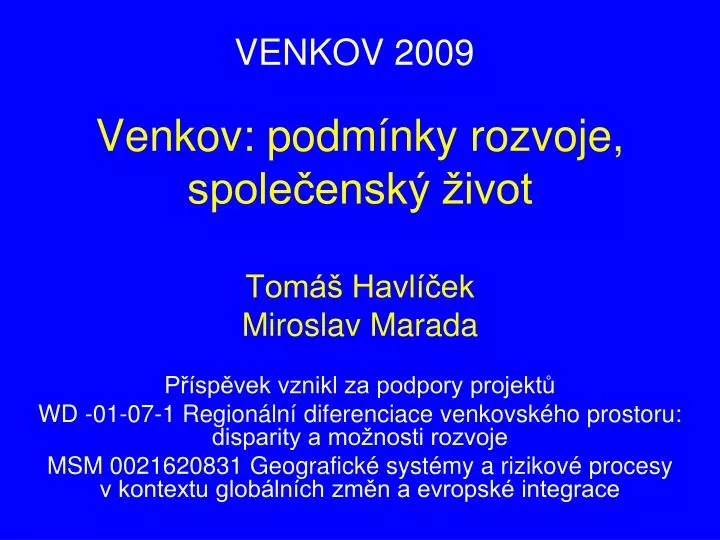 venkov podm nky rozvoje spole ensk ivot tom havl ek miroslav marada