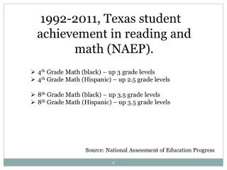1992-2011, Texas student achievement in reading and math (NAEP).