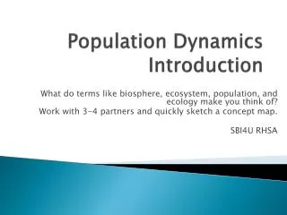 Population Dynamics Introduction
