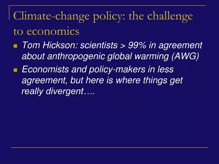 climate change policy the challenge to economics