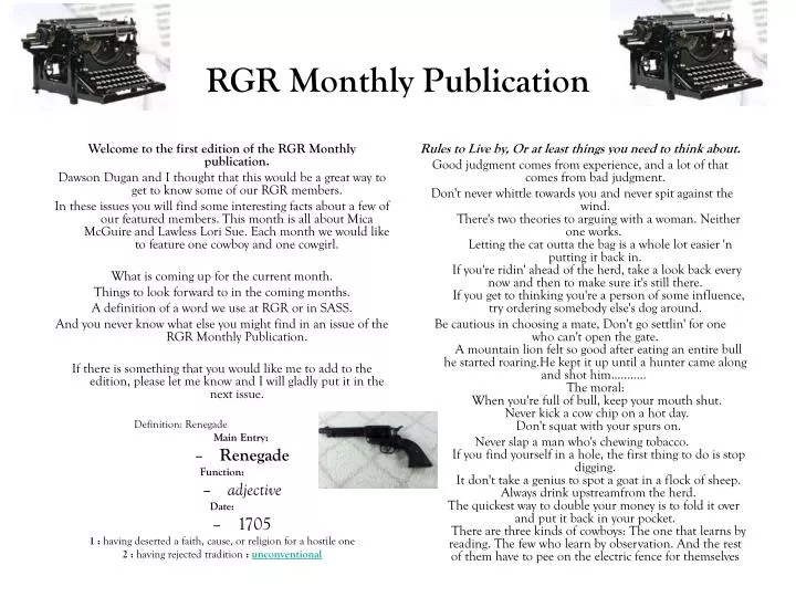 rgr monthly publication