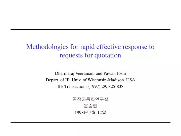 methodologies for rapid effective response to requests for quotation