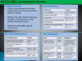 MCESA BRD: Assessment System