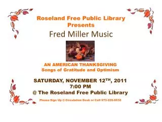 Roseland Free Public Library Presents Fred Miller Music