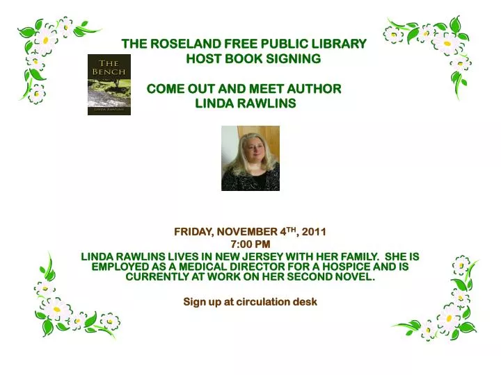 the roseland free public library host book signing come out and meet author linda rawlins