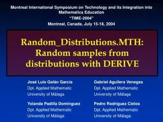Random_Distributions.MTH: Random samples from distributions with DERIVE