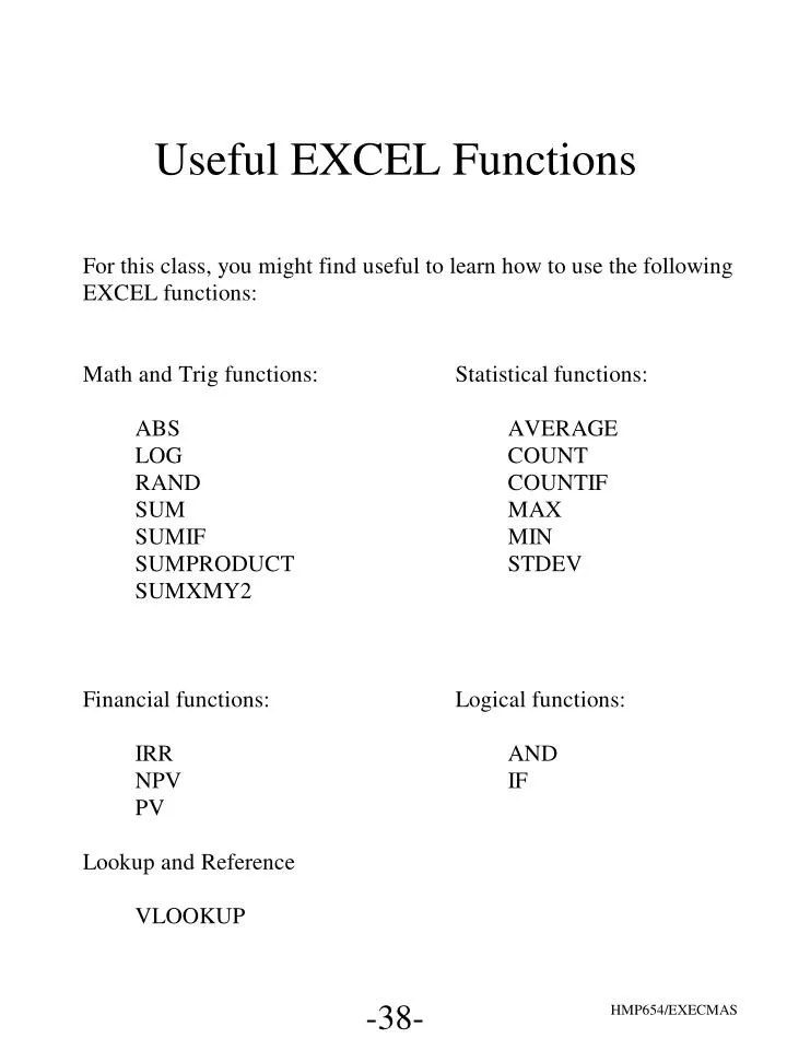 useful excel functions