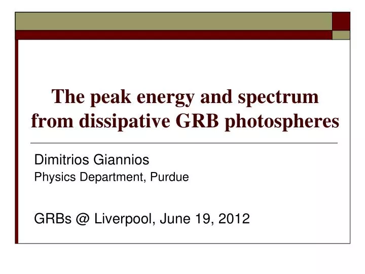the peak energy and spectrum from dissipative grb photospheres