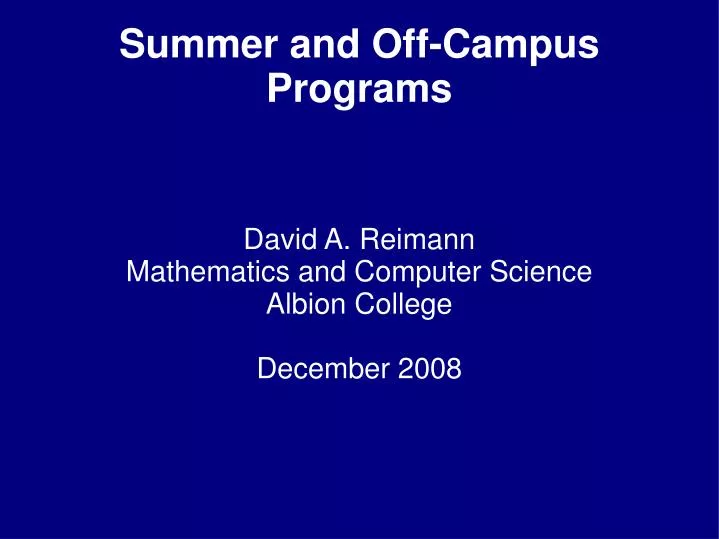 david a reimann mathematics and computer science albion college december 2008