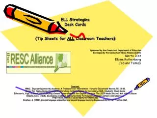 ELL Strategies Desk Cards (Tip Sheets for ALL Classroom Teachers)