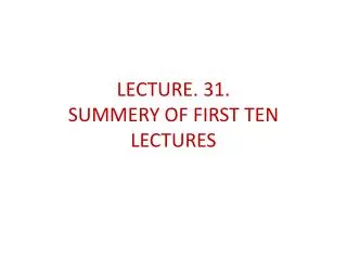 LECTURE. 31. SUMMERY OF FIRST TEN LECTURES