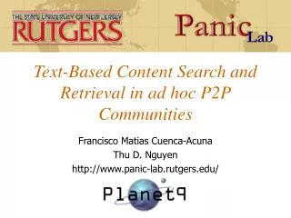 Text-Based Content Search and Retrieval in ad hoc P2P Communities
