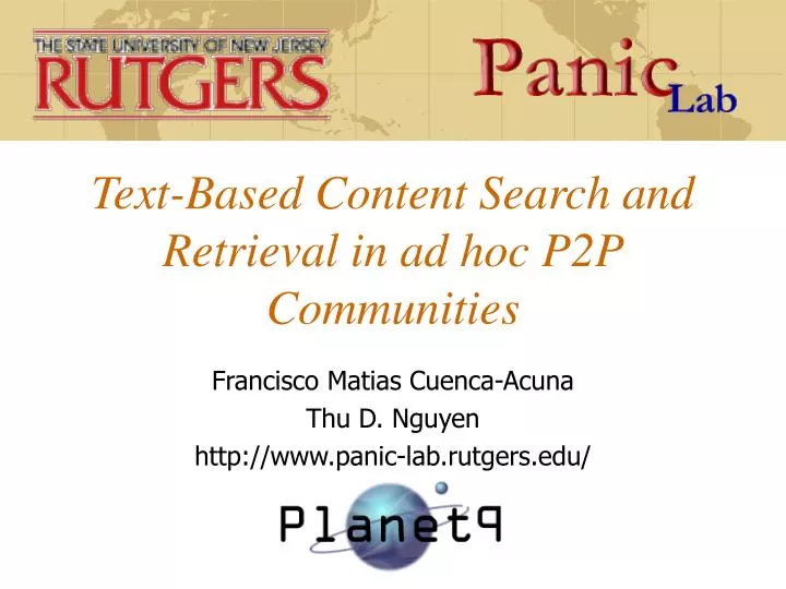 text based content search and retrieval in ad hoc p2p communities