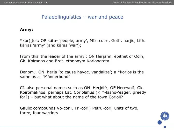 palaeolinguistics war and peace