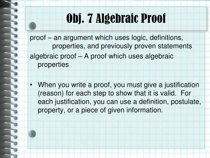 obj 7 algebraic proof