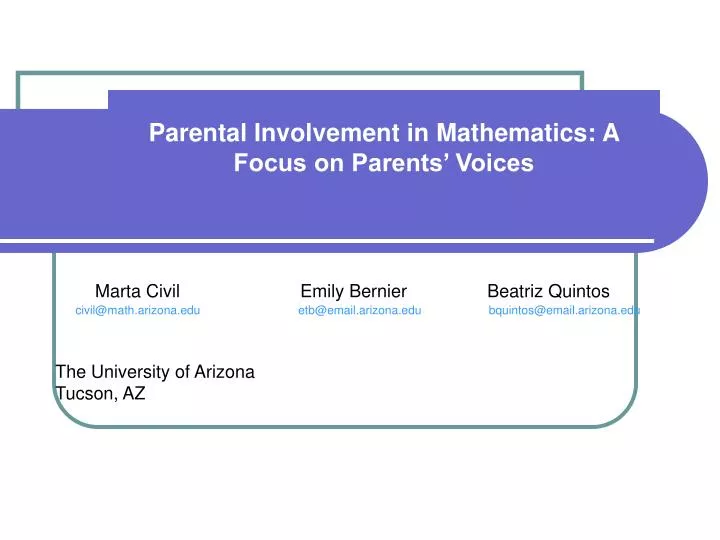 parental involvement in mathematics a focus on parents voices