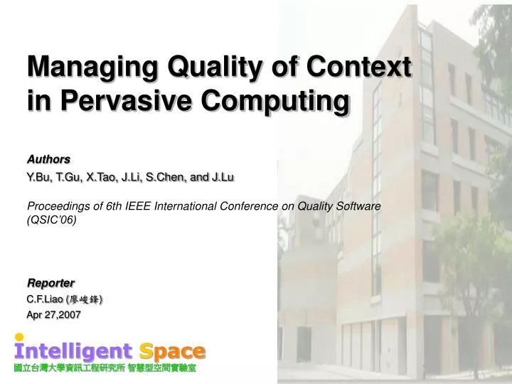 managing quality of context in pervasive computing