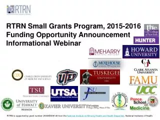 RTRN Small Grants Program, 2015-2016 Funding Opportunity Announcement Informational Webinar