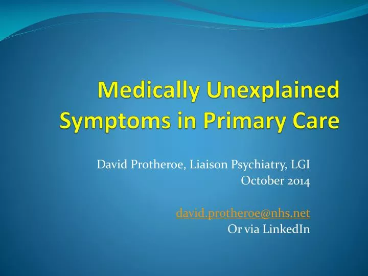 medically unexplained symptoms in primary care