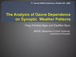 The Analysis of Ozone Dependence on Synoptic Weather Patterns