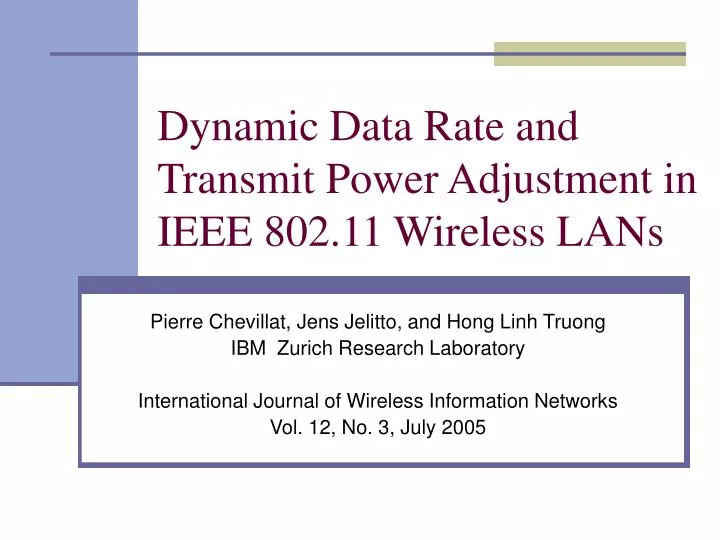 dynamic data rate and transmit power adjustment in ieee 802 11 wireless lans