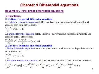Terminologies: 1) Ordinary vs. partial differential equations