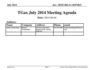 TGax July 2014 Meeting Agenda