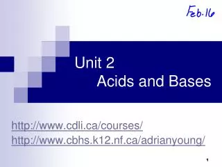 Unit 2 	Acids and Bases