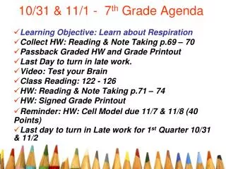 10/31 &amp; 11/1 - 7 th Grade Agenda