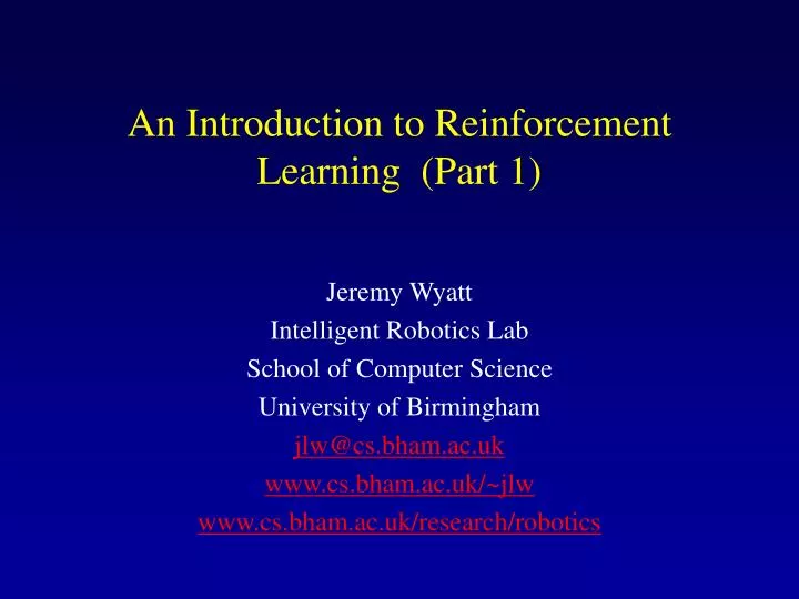 an introduction to reinforcement learning part 1