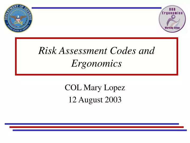 risk assessment codes and ergonomics