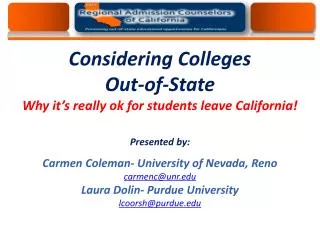 regionaladmissions Providing out-of-state options for students of California