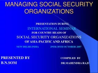 MANAGING SOCIAL SECURITY ORGANIZATIONS