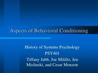 Aspects of Behavioral Conditioning