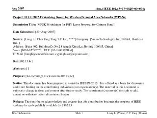 Project: IEEE P802.15 Working Group for Wireless Personal Area Networks (WPANs)