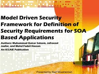 Model Driven Security Framework for Definition of Security Requirements for SOA Based Applications