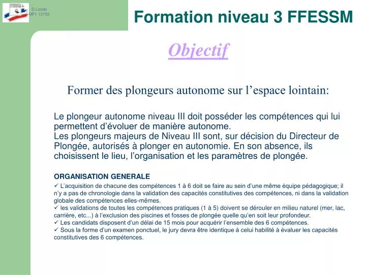 formation niveau 3 ffessm