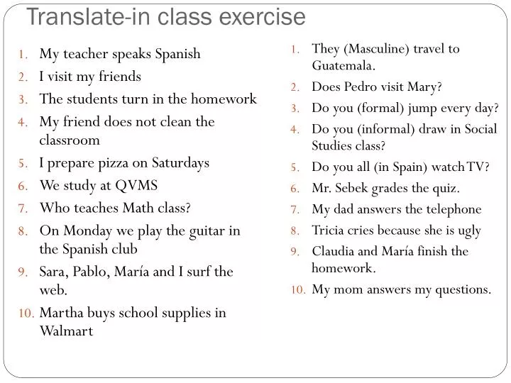 translate in class exercise