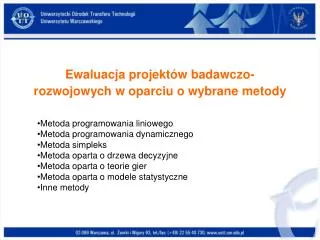 ewaluacja projekt w badawczo rozwojowych w oparciu o wybrane metody