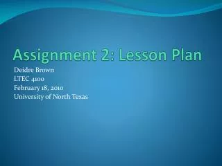 Assignment 2: Lesson Plan