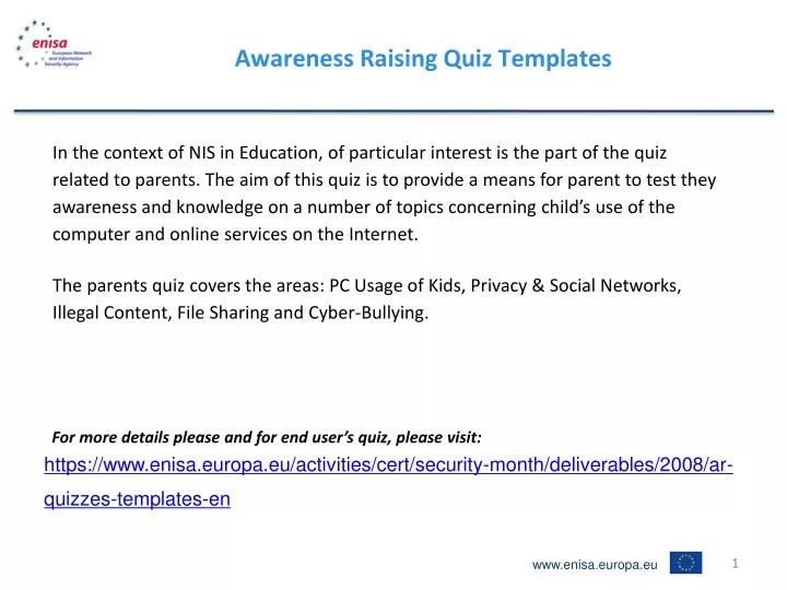 awareness raising quiz templates