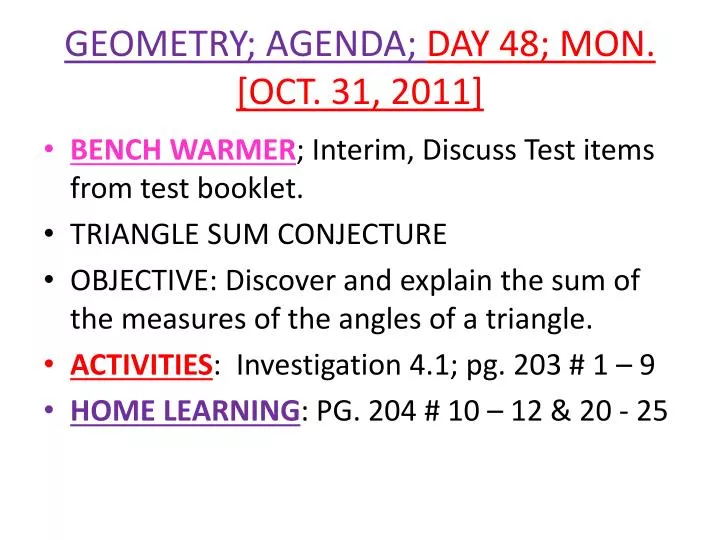 geometry agenda day 48 mon oct 31 2011