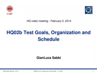 HQ02b Test Goals, Organization and Schedule