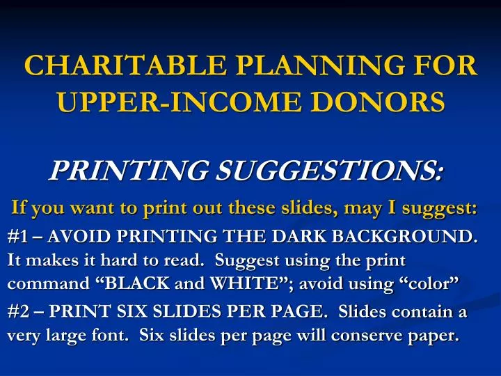 charitable planning for upper income donors