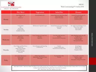 MENU Week Commencing 6 th October 2014