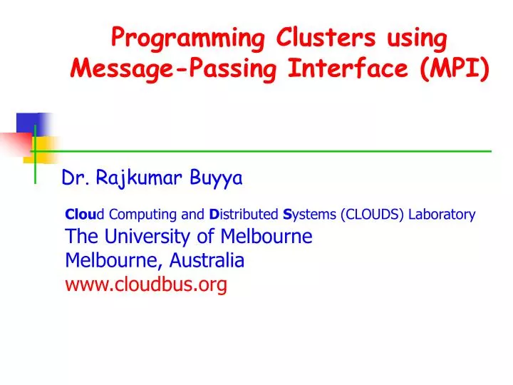 programming clusters using message passing interface mpi