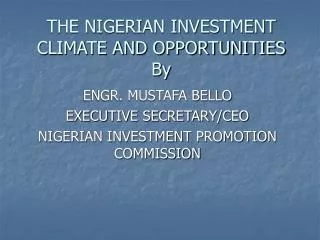 THE NIGERIAN INVESTMENT CLIMATE AND OPPORTUNITIES By