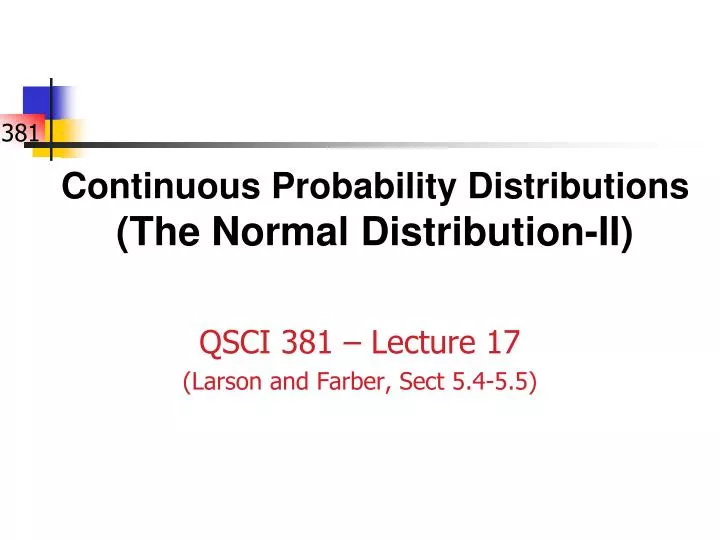 continuous probability distributions the normal distribution ii