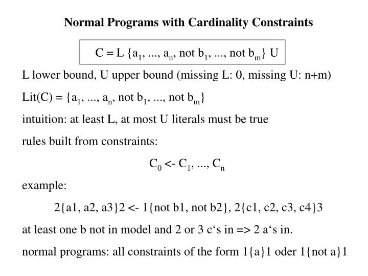 normal programs with cardinality constraints